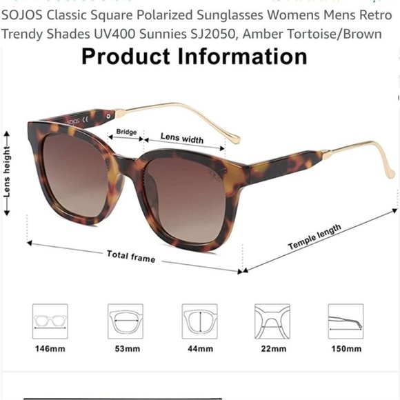 SOJOS Classic Square Polarized Sunglasses UV400 Sunnies SJ2050 - Picture 3 of 4